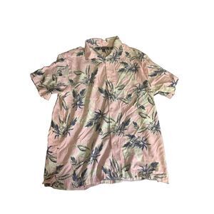 Blue Label Cotton Twill Retro Palm Leaf Print Short‎ Sleeve Woven Camp Shirt